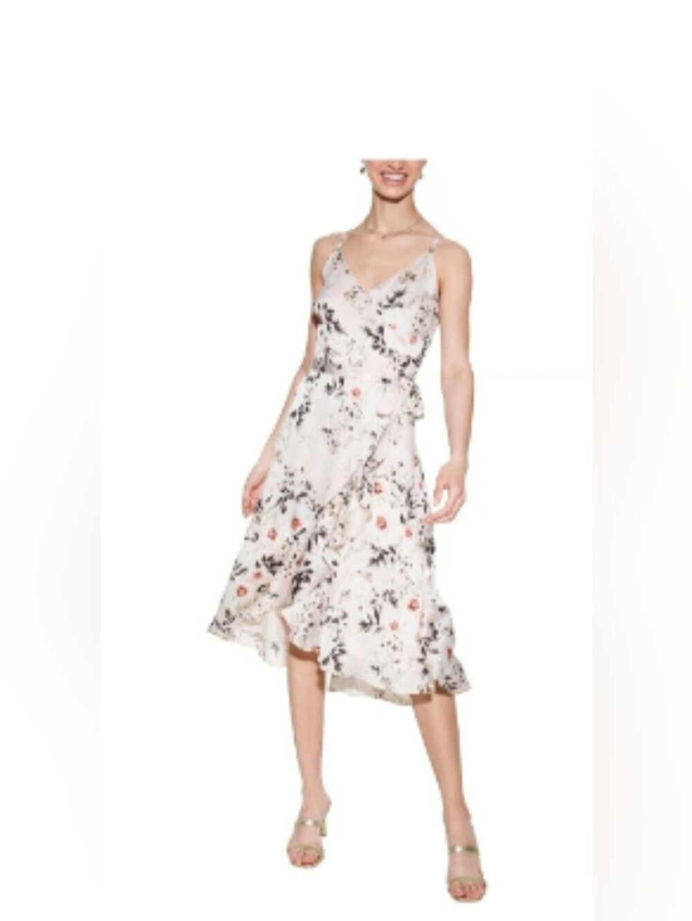 White House Blavk Market Blush Floral High-Low Wrap Dress Size 8